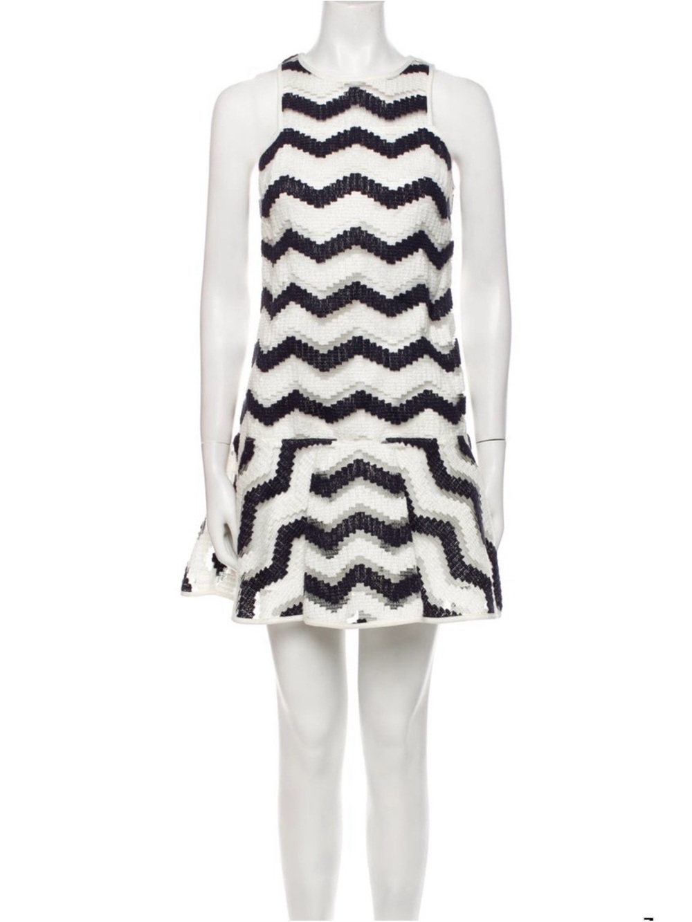 Milly Chevron Knit Swing Dress in Navy & white
